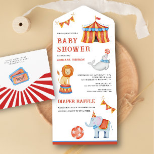 Invitación Todo En Uno Dulce Baby Shower de Carnaval de Circo