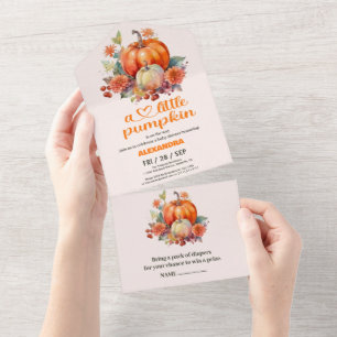 Invitación Todo En Uno Dulce calabaza otoño acuarela floral baby shower