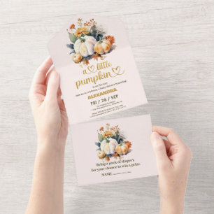 Invitación Todo En Uno Dulce calabaza otoño acuarela floral baby shower