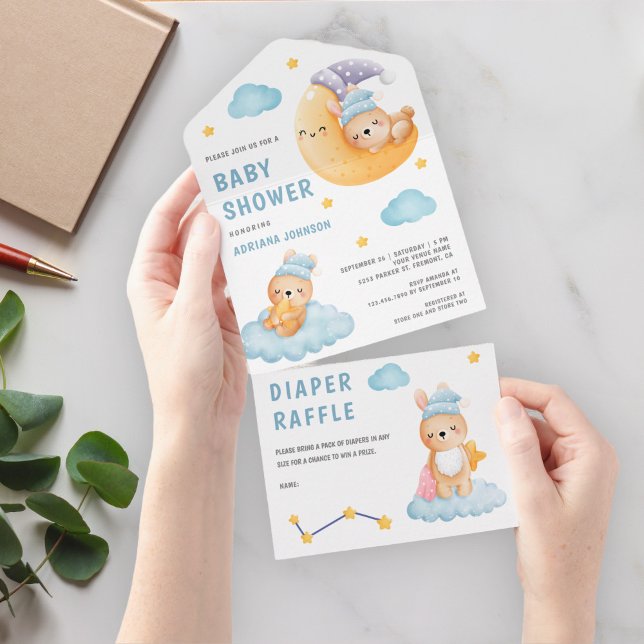 Invitación Todo En Uno Dulce Conejo Durmiendo Ducha de Bebé Media Luna (Subido por el creador)