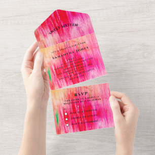 Invitación Todo En Uno Dulce Dieciséis Acuarela Girly Bonito Rosa Todo En
