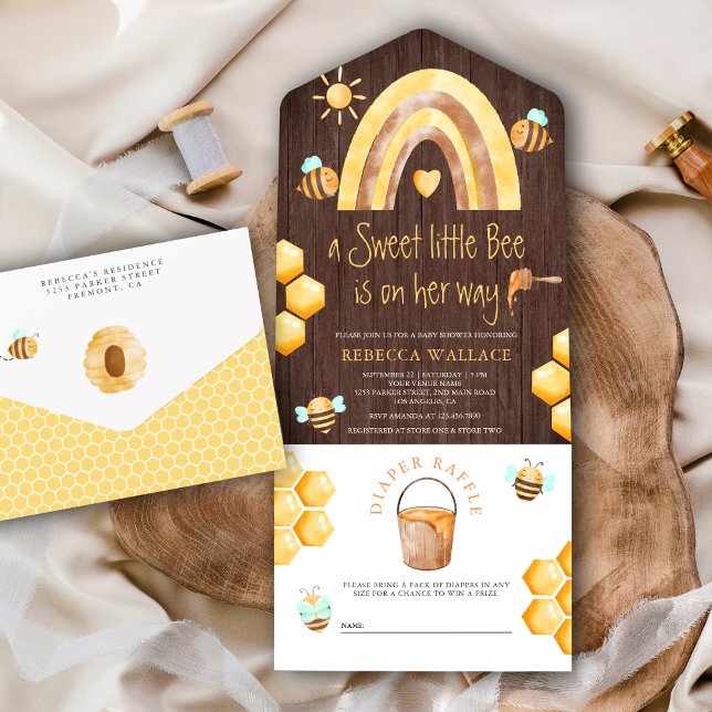 Invitación Todo En Uno Dulce Fiesta Bohemio Arcoíris Miel Abeja Madera (Subido por el creador)