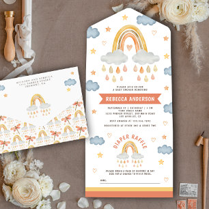 Invitación Todo En Uno Dulce Fiesta de Bebé Boho Rústico Arcoíris Gotitas