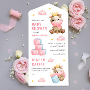 Invitación Todo En Uno Dulce Fiesta de Bebé de la Vaquera Rosa Reina
