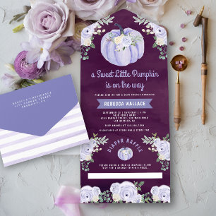 Invitación Todo En Uno Dulce fiesta de bebé Lavanda Rosas Ciruela Calabac