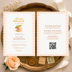 Invitación Todo en Uno Dulce Melocotón Verano Cuadros Baby Sh