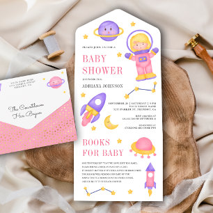 Invitación Todo En Uno Dulce niña astronauta del espacio exterior Fiesta
