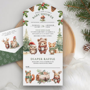Invitación Todo En Uno Dulces Animales de Bosque Invernal Baby Shower de 