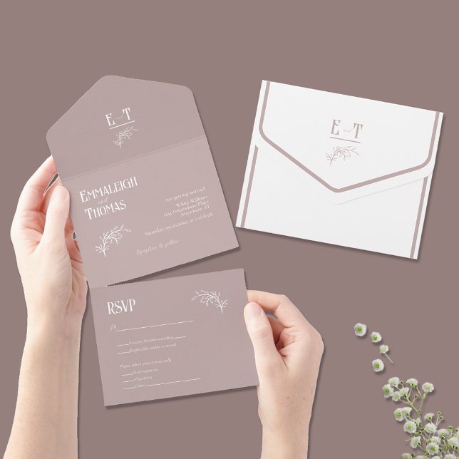Invitación Todo En Uno Dusky Mauve simple Boda moderno (Subido por el creador)