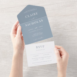 Invitación Todo En Uno Duste Blue Modern Elegant Wedding