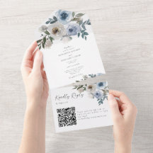 Duste Boda Azul QR Código Primavera Floral Elegant