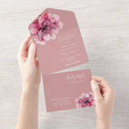Invitación Todo En Uno Duste Rosa Elegante Floral acuática