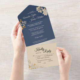 Invitación Todo En Uno Dusty Blue Autumn Boho Boda