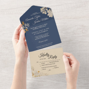 Invitación Todo En Uno Dusty Blue Autumn Boho Boda