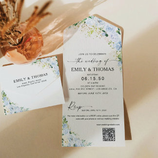 Invitación Todo En Uno Dusty Blue Floral All in One Wedding Invite