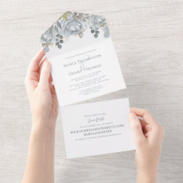 Invitación Todo En Uno Dusty Blue Floral Boda Sitio Web