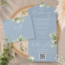 Dusty Blue Greenery Código QR Boda Monograma