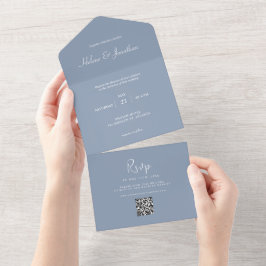Invitación Todo En Uno Dusty Blue Minimal Boda moderno