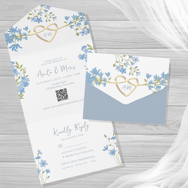 Invitación Todo En Uno Dusty Blue QR Code Periwinkle Boda (Subido por el creador)