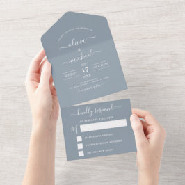 Invitación Todo En Uno Dusty Blue Simple Boda Typografía moderna RSVP
