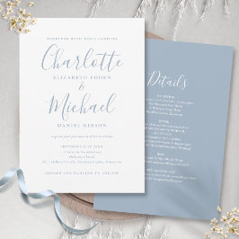 Invitación Todo en uno dusty blue simple chic script boda