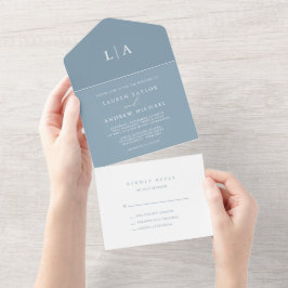 Invitación Todo En Uno Dusty Blue Simple Elegante 1 Boda