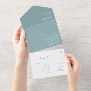 Invitación Todo En Uno Dusty Boho Sello azul y enviar todo en una sola