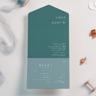 Invitación Todo En Uno Dusty Boho   Sello azul y verde y envío