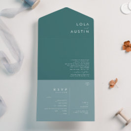 Invitación Todo En Uno Dusty Boho | Sello azul y verde y envío