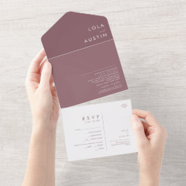 Invitación Todo En Uno Dusty Boho | Sello púrpura y envío