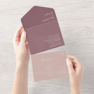 Invitación Todo En Uno Dusty Boho   Sello Rosa y Púrpura y Envío