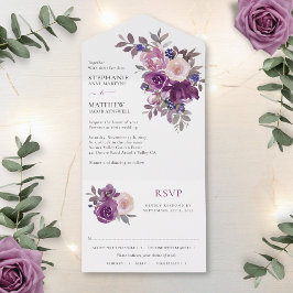 Invitación Todo En Uno Dusty Mauve Purple Rubor Boda Floral