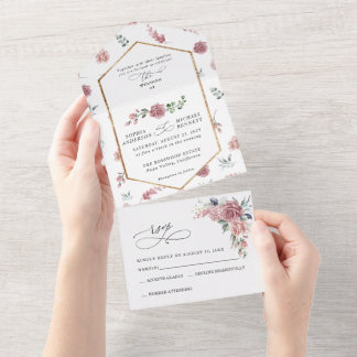 Invitación Todo En Uno Dusty Pink Floral Wedding