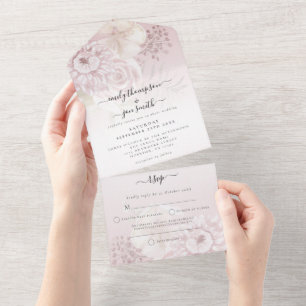 Invitación Todo En Uno Dusty Pink Florals Dusty Rosa Nombre Boda