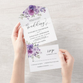 Invitación Todo En Uno Dusty Purple Lilac Floral Boda Detalles RSVP