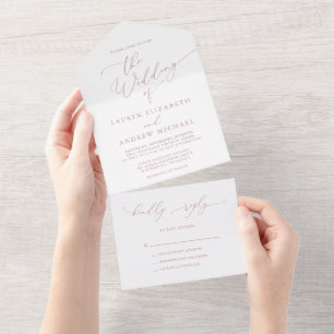 Invitación Todo En Uno Dusty Rosa Boda Minimalista