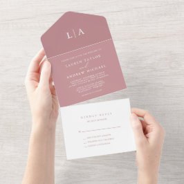 Invitación Todo En Uno Dusty Rosa Boda Minimalista Rubor
