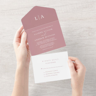 Invitación Todo En Uno Dusty Rosa Boda Minimalista Rubor