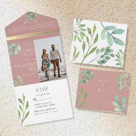 Invitación Todo En Uno Dusty Rosa Greenery Boda