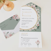 Dusty Rosa Sage Vintage Menu Choice Boda RSVP