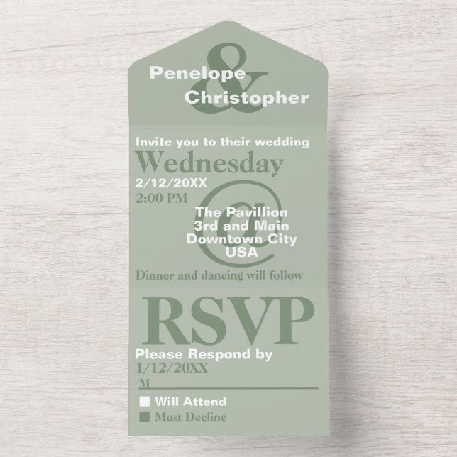 Invitación Todo En Uno Dusty Sage Typography Moderno Big Symbols Boda (Interior)