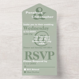 Invitación Todo En Uno Dusty Sage Typography Moderno Big Symbols Boda