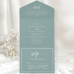 Invitación Todo En Uno Dusty Teal Simple Moderno Script