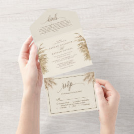 Invitación Todo En Uno Earthy Pampas Grass Bohemian Boda