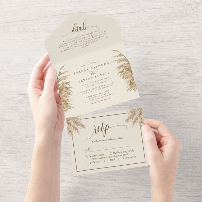 Invitación Todo En Uno Earthy Pampas Grass Bohemian Boda (desgarro)