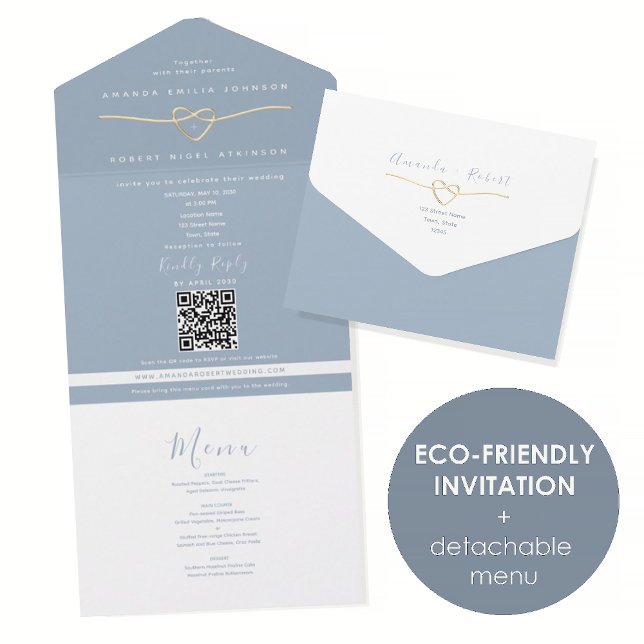 Invitación Todo En Uno Eco Friendly Dusty Blue Wedding (Subido por el creador)