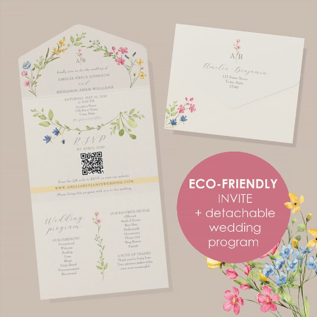 Invitación Todo En Uno Eco-Friendly Wildflower Wedding (Subido por el creador)
