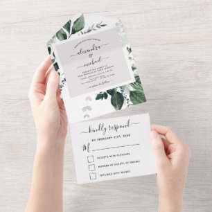 Invitación Todo En Uno Ecología verde esmeralda Boda verde RSVP