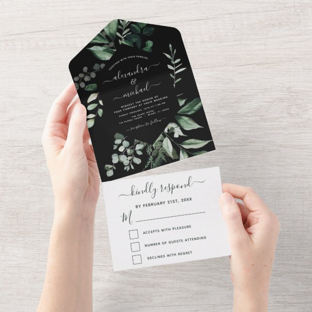 Invitación Todo En Uno Ecología verde esmeralda Boda verde RSVP (desgarro)