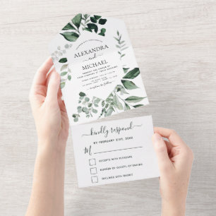 Invitación Todo En Uno Ecología verde esmeralda Boda verde RSVP